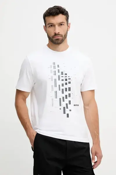 Tričko BOSS Green Tee GRX Zone pánské, bílá barva, s potiskem, 50543808