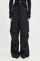 Vlněné kalhoty DARKPARK Daisy dámské, tmavomodrá barva, široké, high waist, WTR42.FAW04.0051