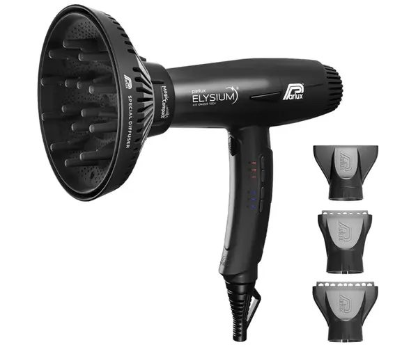 Profesionální fén na vlasy s difuzérem Parlux Elysium Black - 2300 W, lesklý černý + dárek zdarma