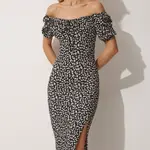 Happiness İstanbul Women's Black Carmen Collar Slit Summer Knitted Dress
