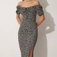 Happiness İstanbul Women's Black Carmen Collar Slit Summer Knitted Dress