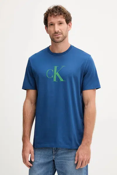 Bavlněné tričko Calvin Klein Jeans pánské, modrá barva, s potiskem, LV04RC857G