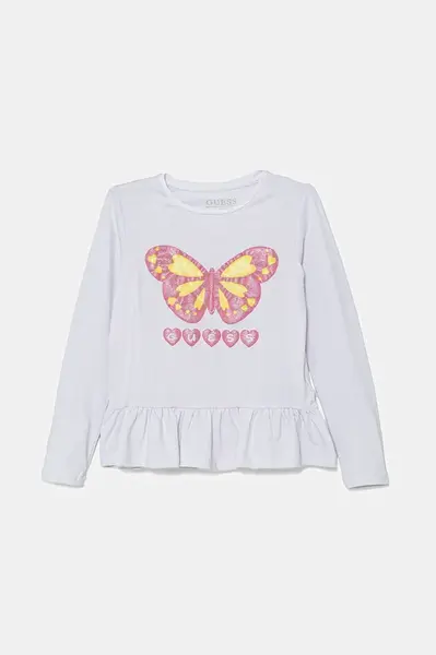 Dětské bavlněné tričko s dlouhým rukávem Guess bílá barva, K5YI08 K6YW4