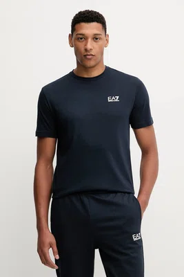 Bavlněné tričko EA7 Emporio Armani pánské, tmavomodrá barva, s potiskem, PJVPZ.8NPT25