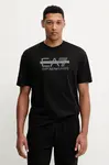Bavlněné tričko EA7 Emporio Armani pánské, černá barva, s potiskem, AF10375-7M001129