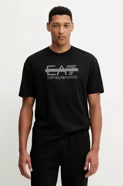 Bavlněné tričko EA7 Emporio Armani pánské, černá barva, s potiskem, AF10375-7M001129