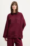 Bavlněná mikina Rotate dámská, vínová barva, s aplikací, 1143762734