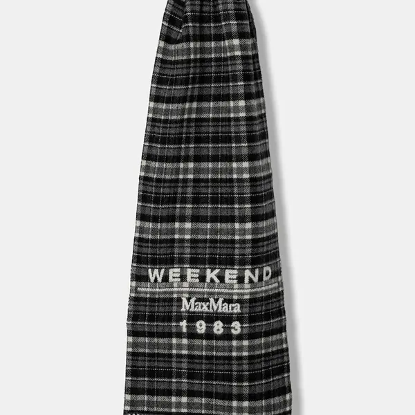 Vlněná šála Weekend Max Mara PAGELLA dámská, šedá barva, vzorovaná, 2525546085600