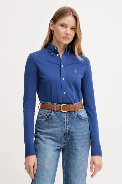 Bavlněná košile Polo Ralph Lauren dámská, černá barva, regular, s klasickým límcem, 211924258
