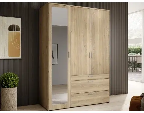 Šatníková skriňa so zrkadlom Vesala, 135 cm, dub mauvella%