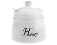 Dóza na med s lyžičkou Honey, biela keramika%