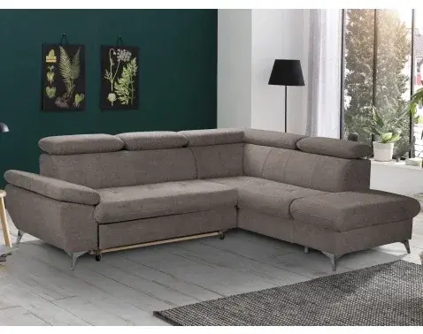 Rohová sedacia súprava Gisele, béžová taupe látka, pravý roh%