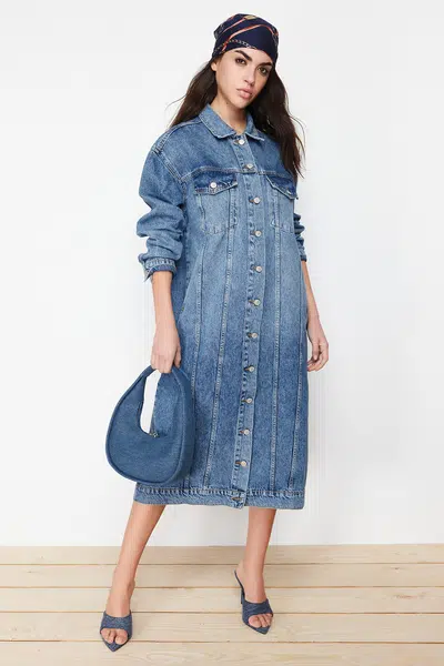 Trendyol Blue More Sustainable Denim Trench Coat