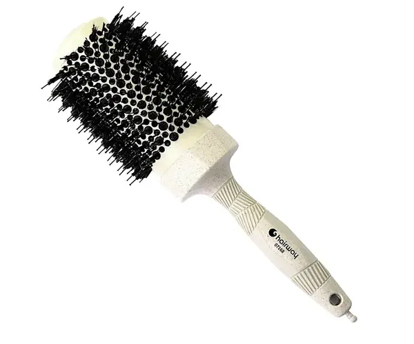 Okrúhla fúkacia kefa z organického materiálu s tromi typmi štetín Hairway Organica - krémová, 53 mm (07168) + darček zadarmo