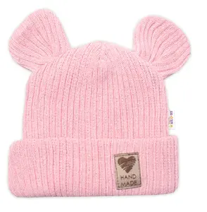Baby Nellys Pletená bavlněná čepice, dvouvrstvá, Hand Made, růžová,68/74