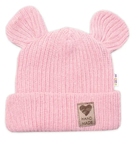Baby Nellys Pletená bavlněná čepice, dvouvrstvá, Hand Made, růžová,68/74