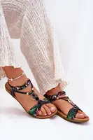 Dámske Ploché Sandále S Pleteným Pásom A Dekoráciou Čierne Artiker