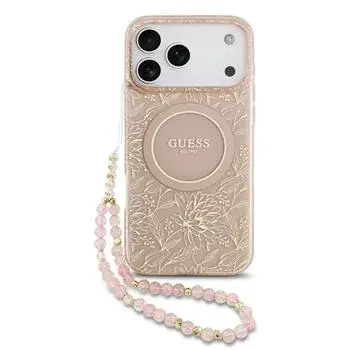Zadní kryt Guess IML Flowers Allover Strap MagSafe pro Apple iPhone 17 Pro, růžová
