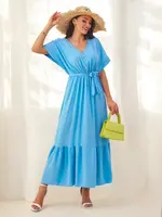 Resti Women's midi dress with short sleeves and decorative buttons