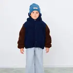 Dětská bunda Tinycottons COLOR BLOCK POLAR SHERPA HOODIE tmavomodrá barva, AW25-362