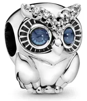 Pandora Strieborná korálka Sova s modrými kryštálmi 798397NBCB