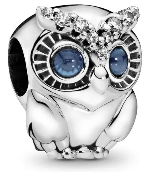 Pandora Strieborná korálka Sova s modrými kryštálmi 798397NBCB