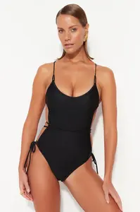 Trendyol Black Round Neck Tied Normal Leg Swimsuit