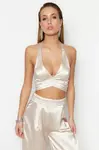 Trendyol Beige Crop Lined Woven Satin Bustier