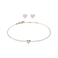 Set srdíčkových náušnic a náramku v růžovém 14k zlatě KLENOTA