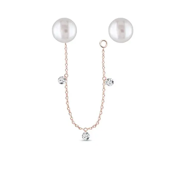 Variabilní perlové náušnice s diamanty a řetízkem v růžovém zlatě KLENOTA