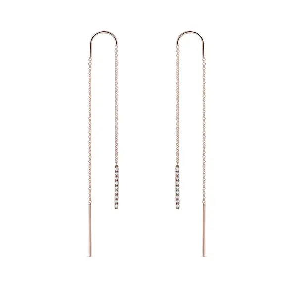 Visací diamantové náušnice tyčinky z růžového zlata KLENOTA