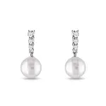 Náušnice z bílého 14k zlata s perlami a brilianty KLENOTA