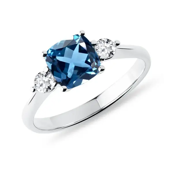 Prsten s London topazem a brilianty v bílém zlatě KLENOTA