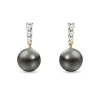 Náušnice ze žlutého 14k zlata s tahitskou perlou KLENOTA