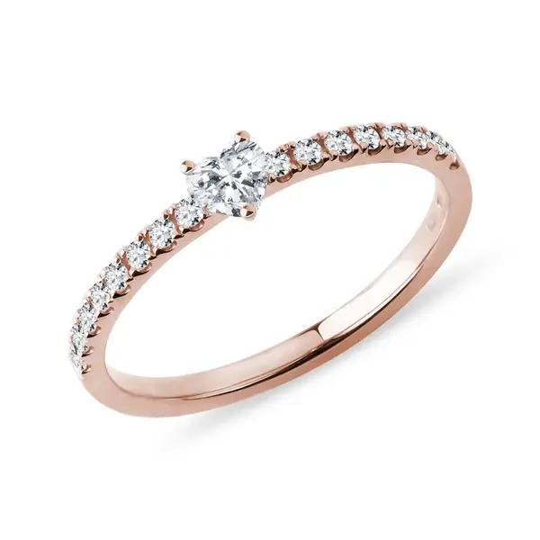 Diamantový prsten se srdíčkem v růžovém zlatě KLENOTA