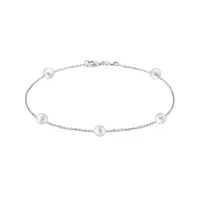 Řetízkový náramek s 5 bílými perlami v bílém zlatě KLENOTA