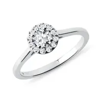 Diamantový halo prsten v bílém zlatě KLENOTA
