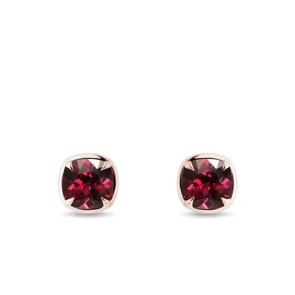 Náušnice z ružového zlata s rhodolitmi KLENOTA
