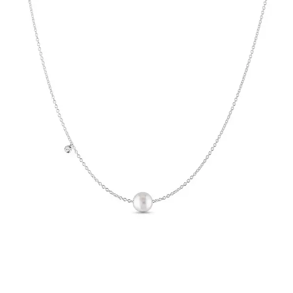 Náhrdelník z bieleho zlata s perlou a diamantom KLENOTA