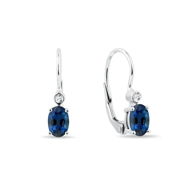 Náušnice z bieleho zlata s oválnymi zafírmi a briliantmi KLENOTA