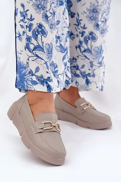 Dámské Kožené Mokasíny se Zlatým Detalem Ciemnobeżowe Vinceza 88007