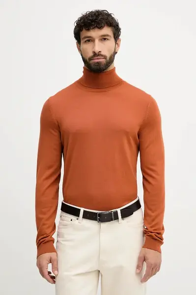 Vlněný svetr BOSS Musso-P pánský, šedá barva, s golfem, 50468262