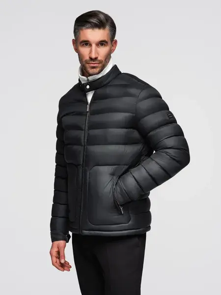 Ombre Men's quilted classic jacket with stand-up collar - black