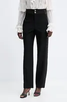 Kalhoty s příměsí vlny Twinset dámské, černá barva, high waist, 252TS2063