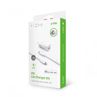 Set autonabíječky FIXED s USB-C a USB-C/Lightning kabelu, podpora PD, 1 m, 18W, bílý
