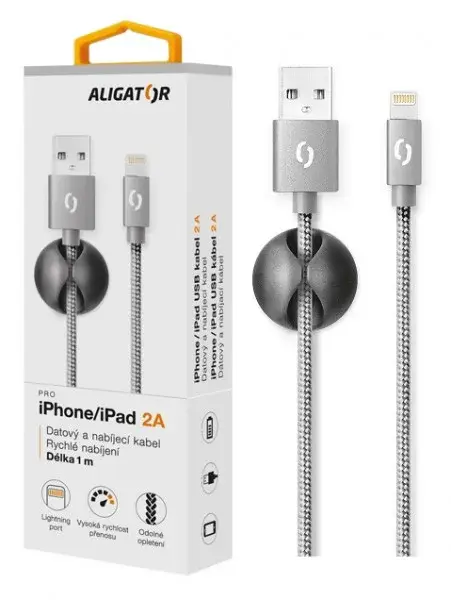 Datový kabel ALIGATOR PREMIUM 2A, Lightning, Grey