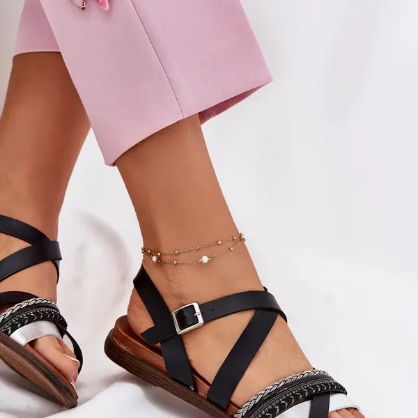 Dámské Ploché Sandály S Pásky Černé Sergio Leone