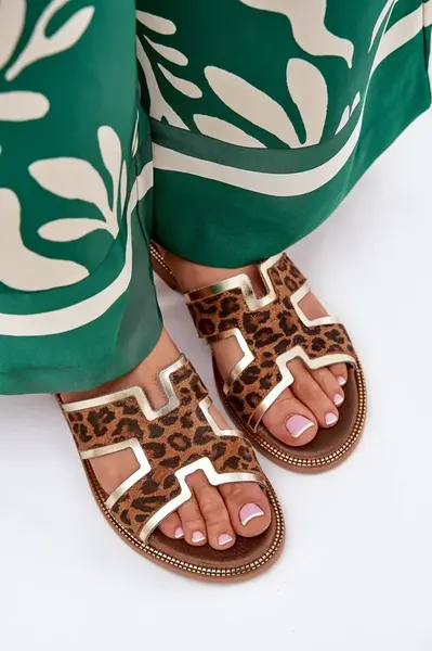 Kožené Ploché Klapky S Pantherou Zazoo