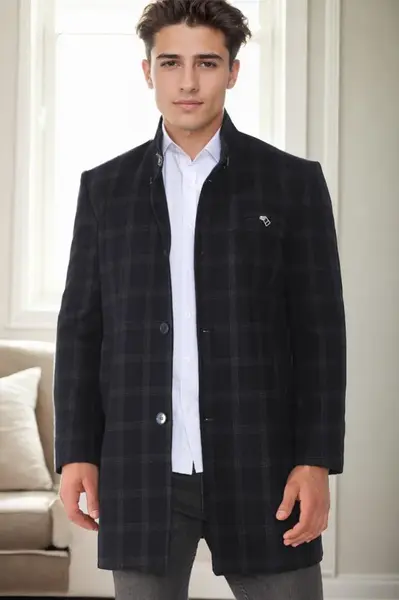 PLT9367 DEWBERRY MEN'S COAT-PATTERNED NAVY BLUE