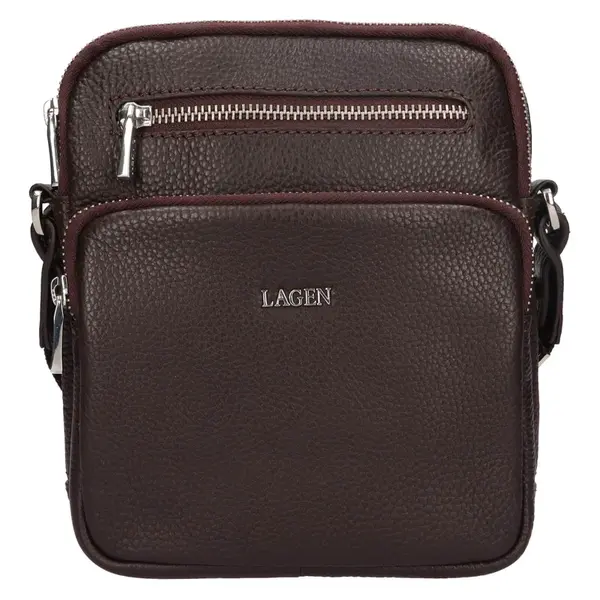 Pánska kožená taška cez rameno Lagen Kopp - tmavo hnedá